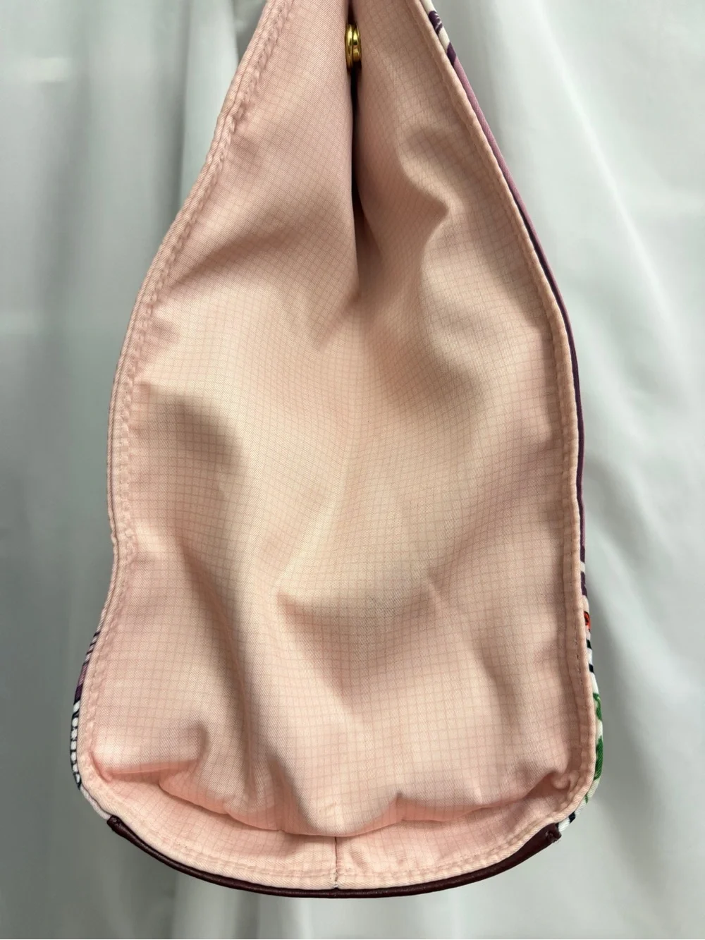 Tory Burch Pink Floral Logo Tote with Brown Leather Trim